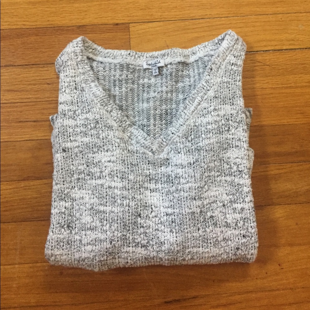 Splendid Marled Light Gray V-Neck Sweater